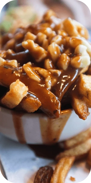 Poutine topped with rich gravy